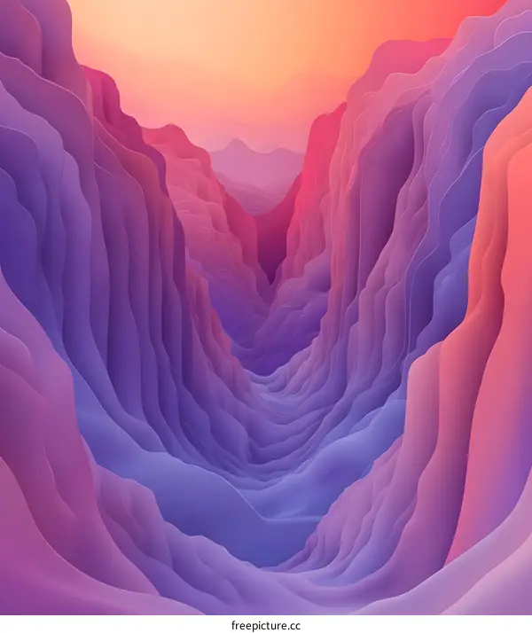 Abstract Mountain Landscape Illustration With Purple And Pink Colors