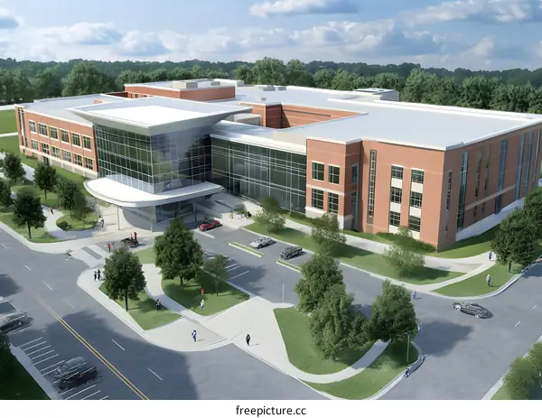 Modern Brick Building with Glass Facade