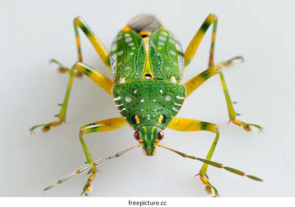 Green stink bug on a white background