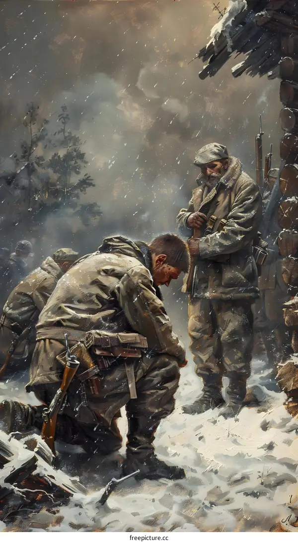 Soviet soldiers praying before the battle
