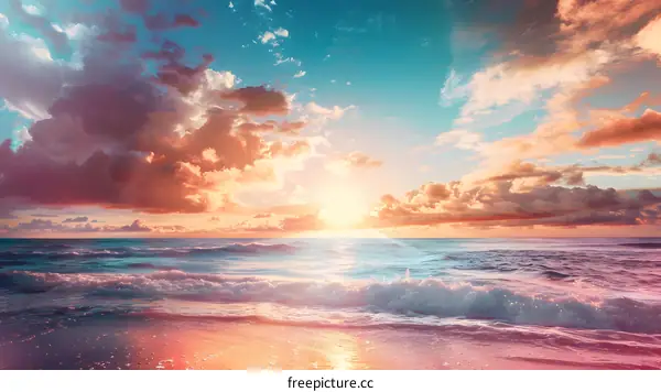 Beautiful Sunset Over the Ocean with Pink and Blue Sky