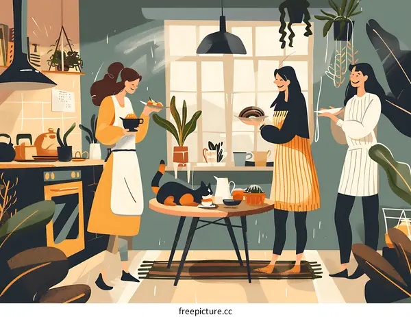 Friends Gathering in Kitchen for Baking