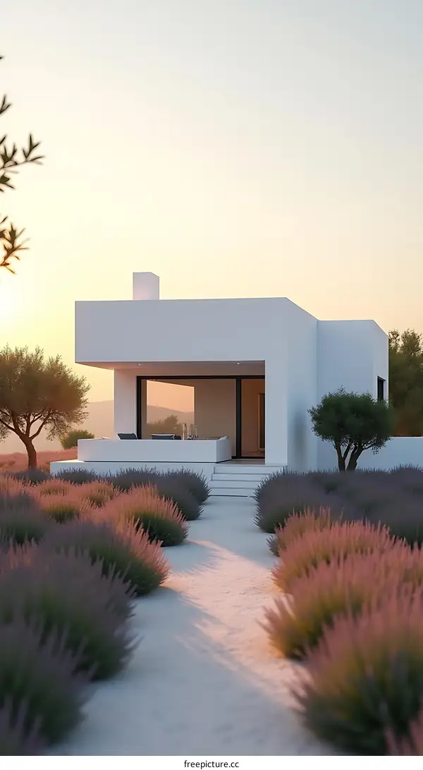Modern Minimalist House with Lavender Field