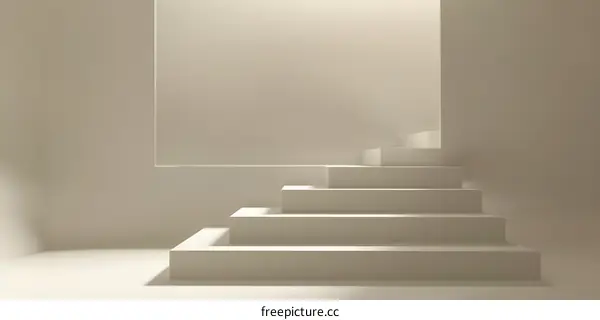 Minimalist 3D Rendering of White Steps with Light