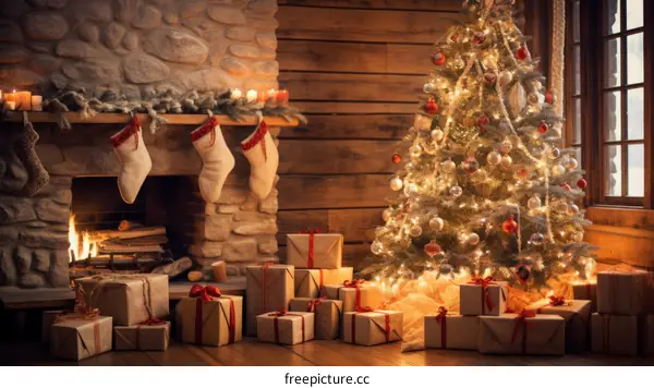 Cozy Christmas Living Room with Fireplace