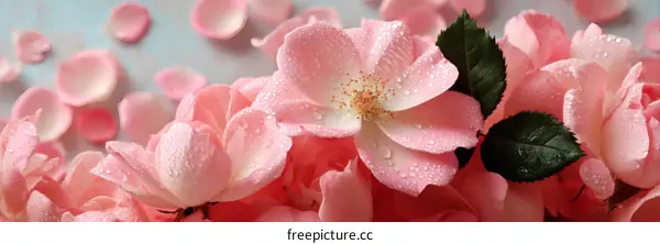 Close Up of Pink Roses with Water Drops