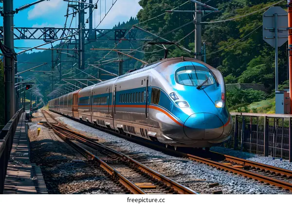 High Speed Train Traveling Through Green Landscape