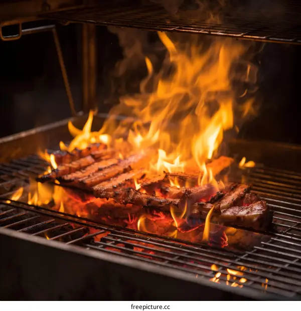 Delectable Grilled Pork Belly Sizzling on a Blazing Grill