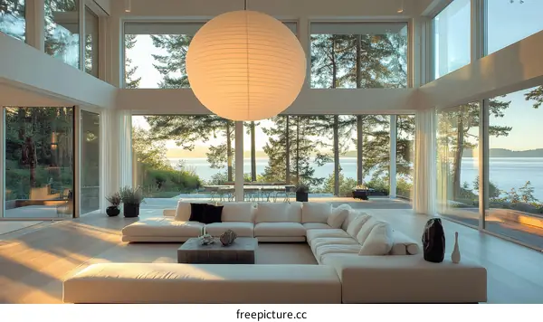 Modern Seaside Living Room with Large Windows