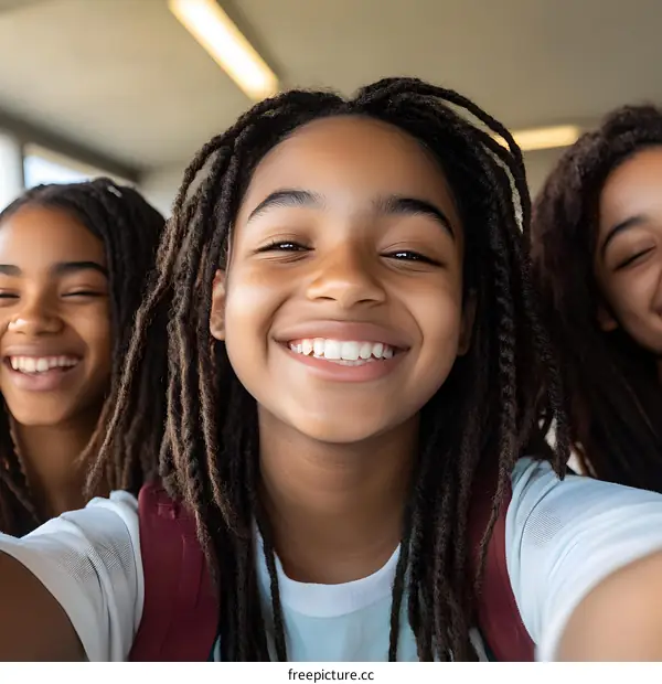 Happy African American Girls Taking Selfie Together