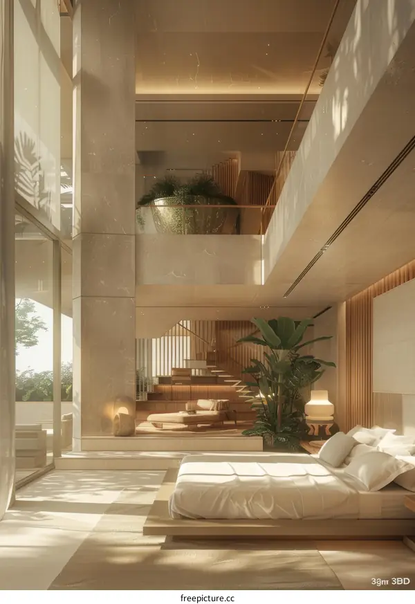 Modern Minimalist Bedroom Interior Design Illustration