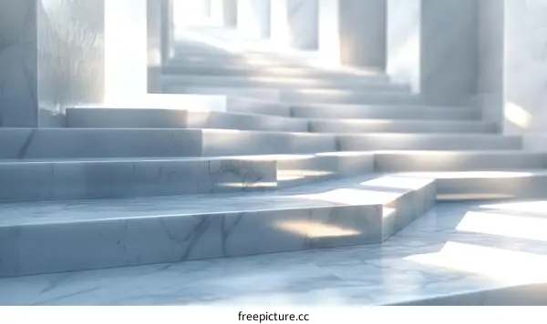 Futuristic Marble Staircase with Bright Light at End of Corridor