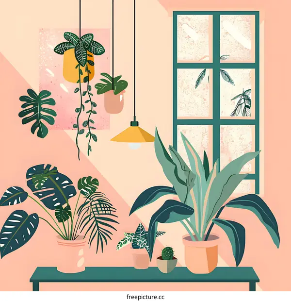 Green Plants in a Pink Room
