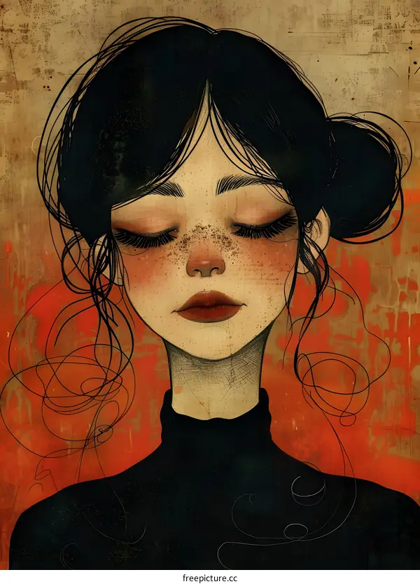 portrait of a young woman with black hair and red lips