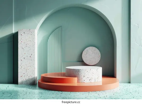 Minimalist product display podium on green background