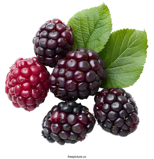 [Transparent Background PNG]Fresh blackberries with leaves on white background