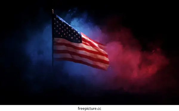 American Flag in Dramatic Lighting