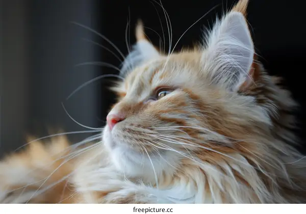 A ginger cat is looking out the window