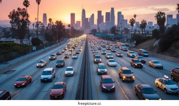 Los Angeles Highway Traffic Jam in Rush Hour