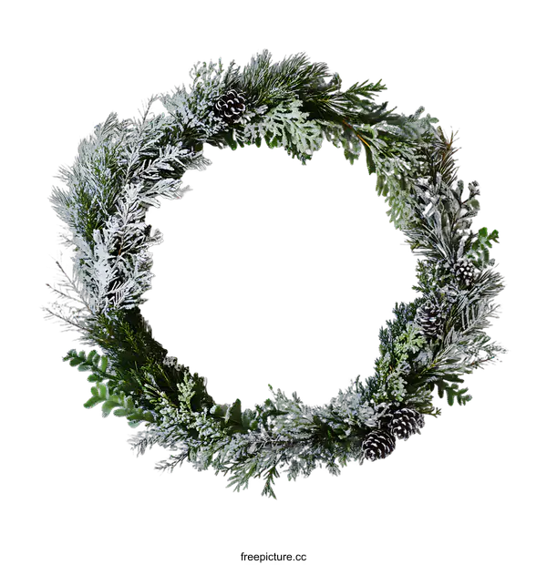 [Transparent Background PNG]Frosted Pine Wreath with Pinecones on transparent background