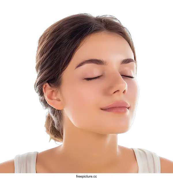 [Transparent Background PNG]Young Caucasian Woman with Closed Eyes, Beauty Portrait