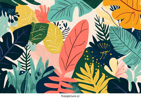 Colorful Tropical Leaves Abstract Art Background