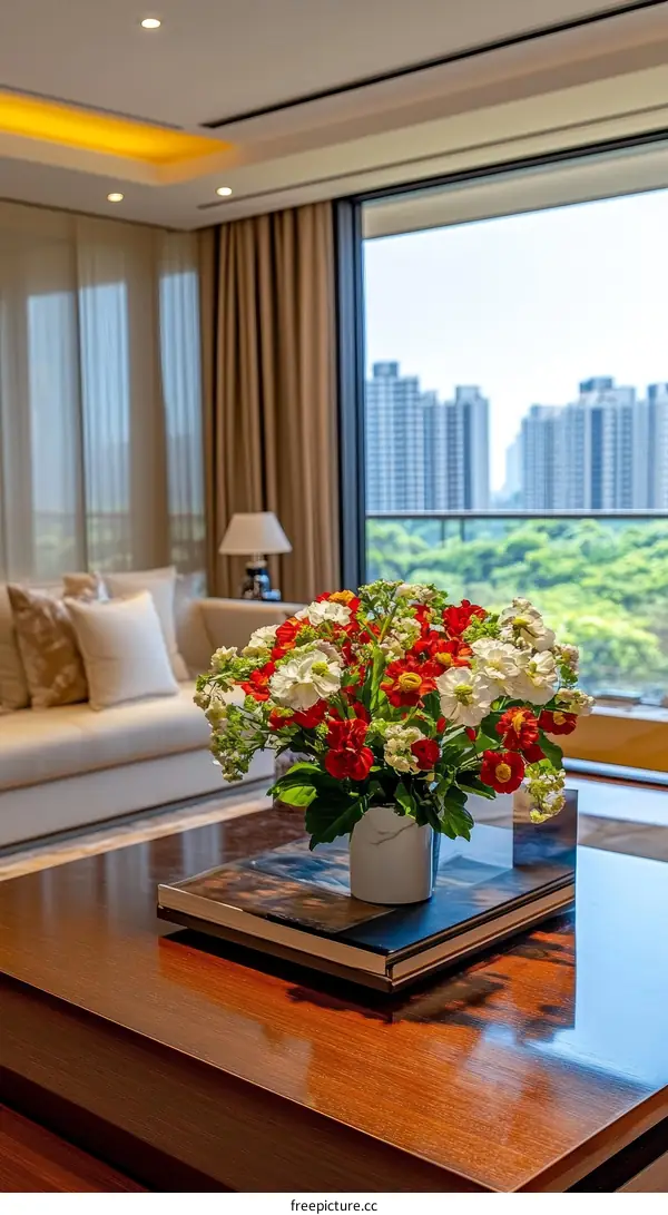 Modern Living Room Interior Design with Flowers