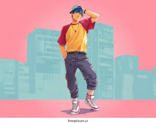 Trendy Young Man in Urban Setting Illustration