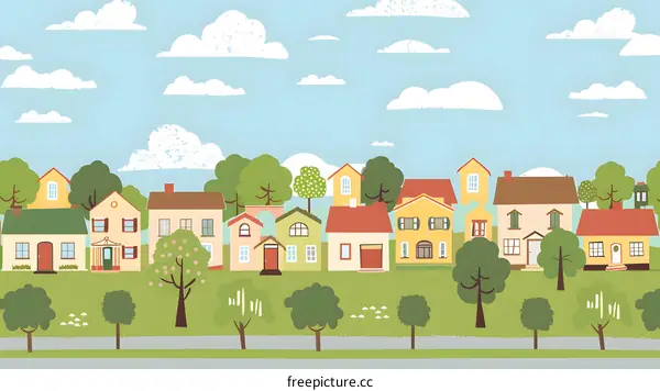 Colorful Houses in a Suburban Neighborhood