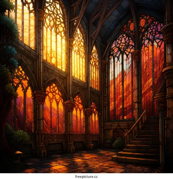 stained glass cathedral interior illustration