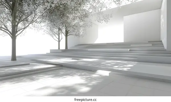 White Minimalist Architecture with Trees