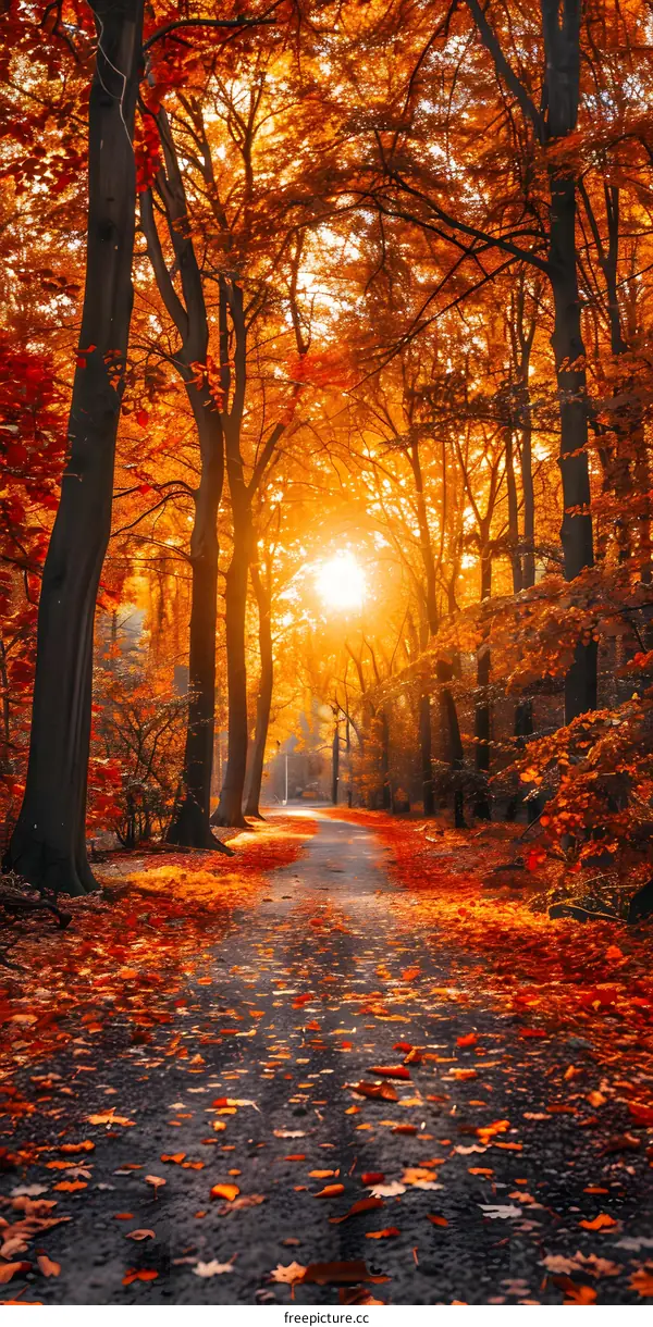 Autumn Forest Path With Sunlight