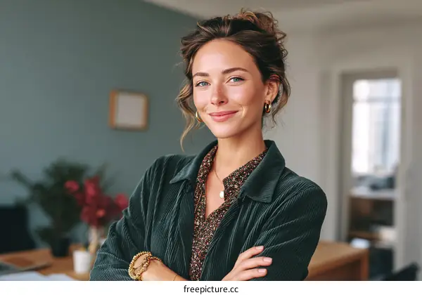 Confident Woman in a Green Jacket