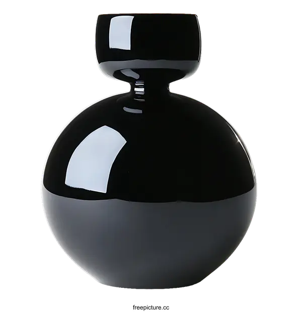 [Transparent Background PNG]Modern Black Glass Vase with Smooth Surface