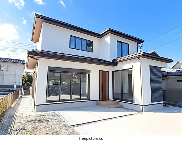 Modern White Two Story House with Large Windows