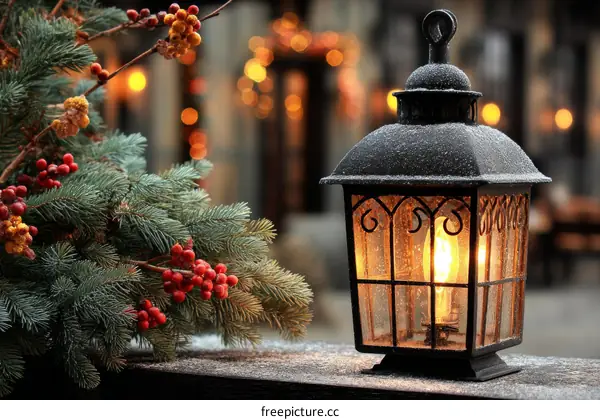 Winter Christmas Lantern in the Snow