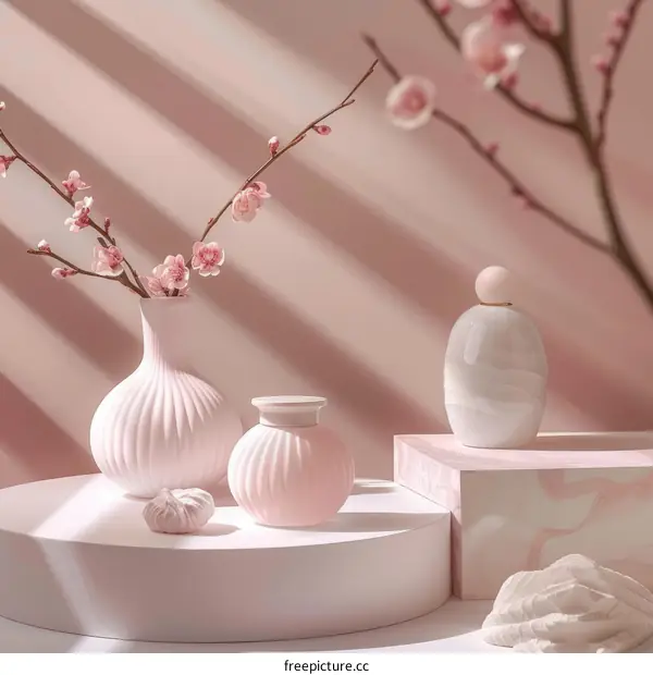 Pink Minimalist Still Life with Flowers and Objects