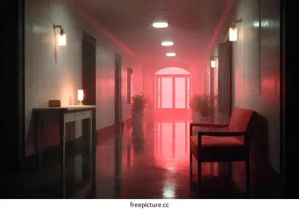 Haunted Hospital Corridor in Crimson Light