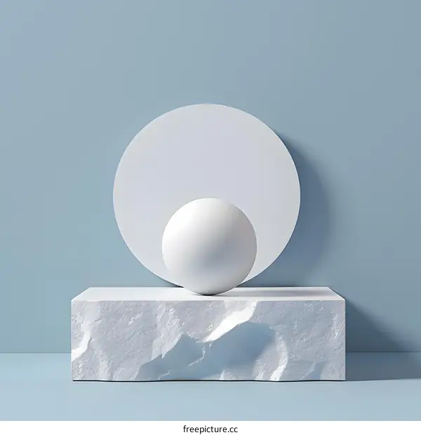 3d rendering white podium and sphere against blue background
