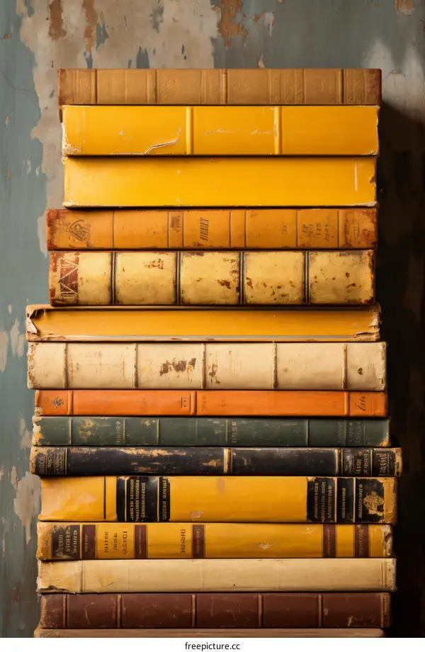 Stack of vintage books with yellowed pages