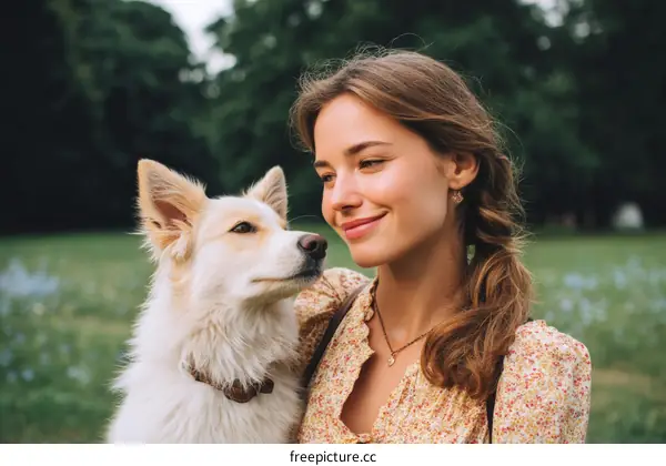 Woman and Dog in a Park Setting