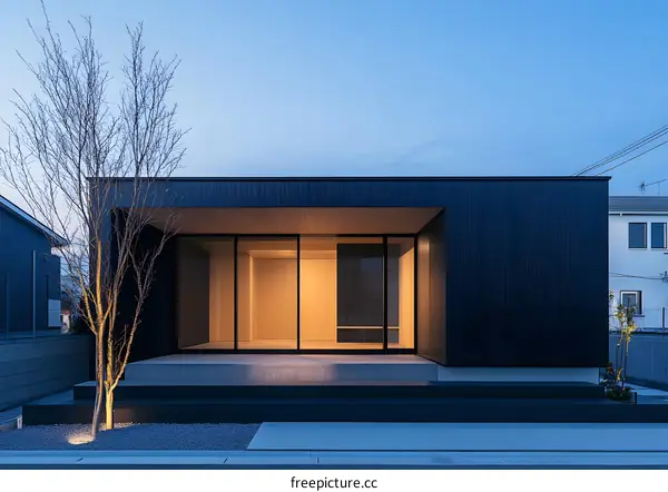 Modern Black House With Large Glass Windows