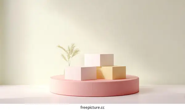 Pastel Colored Geometric Display Platform with Dry Grass