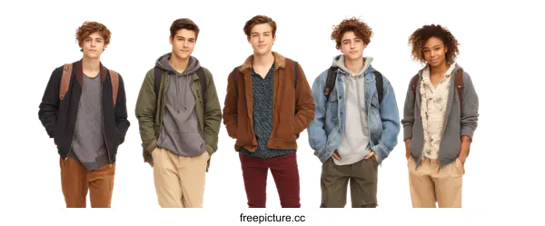 [Transparent Background PNG]Group of Diverse Teenagers in Casual Fashion