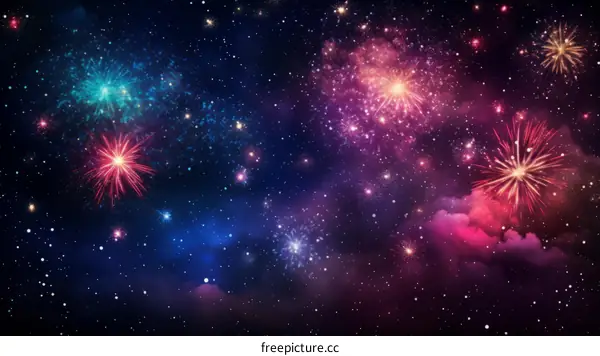 Fireworks light up the night sky over the city