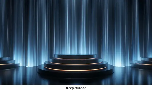 Modern Empty Stage with Blue Neon Lighting