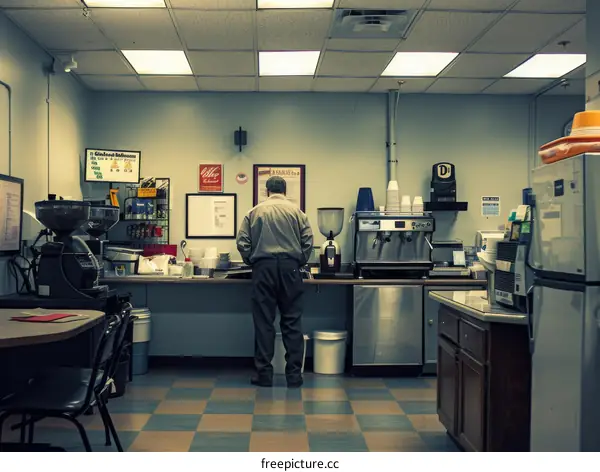 A Caucasian man standing in a commercial kitchen