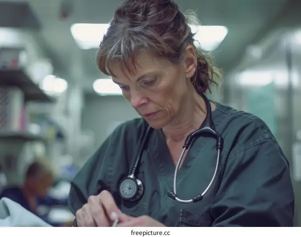Close-up of a female veterinarian examining a dog