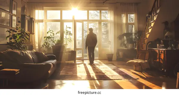 Man standing in a sunlit living room