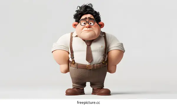 Cartoon Illustration Of A Man Wearing Glasses And Suspenders